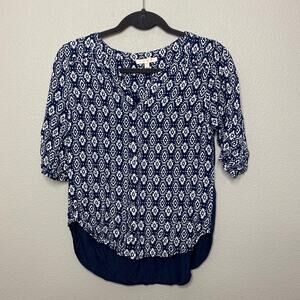 Skies‎ Are Blue Navy Tribal Print Blouse Size M